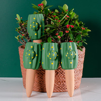 4 packs de pics d'arrosage automatique en terre cuite en forme de cactus avec adaptateur pour bouteille