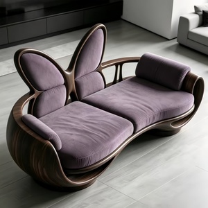 Canapé <span class=keywords><strong>deux</strong></span> <span class=keywords><strong>places</strong></span> en <span class=keywords><strong>bois</strong></span> massif, style Mid-Century Modern, forme papillon, luxe léger, écologique et confortable pour salon - Product Image 3