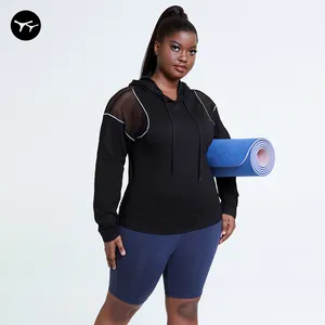 Sıcak satış toptan atletik giyim kadın yüksek kaliteli siyah artı boyutu özel Yoga aktif giyim kapüşonlu sportif üst kadın L XL XXL XXXL
