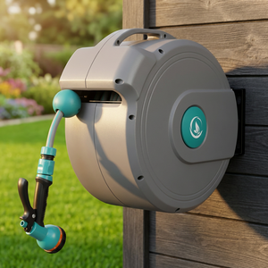 GARTENKRAFT <span class=keywords><strong>Avvolgitubo</strong></span> da <span class=keywords><strong>Giardino</strong></span> Automatico Retrattile da Parete 20M 1/2 Pollice con Staffa Girevole a 180 Gradi e Blocco per Qualsiasi Lunghezza - Product Image 1