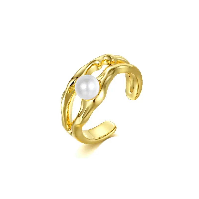 थोक s925 स्टर्लिंग सिल्वर स्ट्रीमर मोती खुले समायोज्य अंगूठी गहने 925 स्टर्लिंग चांदी की अंगूठी सोने की अंगूठी मोती से भरा हुआ सोना