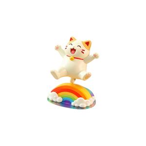 Figurine sculptée sur mesure - <span class=keywords><strong>Chat</strong></span> porte-bonheur sautant sur une base arc-en-ciel. Artisanat en résine pour <span class=keywords><strong>la</strong></span> bonne <span class=keywords><strong>chance</strong></span>. Pièce <span class=keywords><strong>de</strong></span> décoration intérieure idéale <span class=keywords><strong>de</strong></span> style européen - Product Image 1