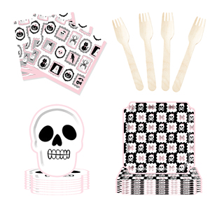 Juego de Vajilla para Fiesta de Halloween DAMAI, Estilo Moderno, con Molde de Calavera, Incluye Platos de Papel de 9 y 10.5 Pulgadas, Vasos y Servilletas - Product Image 4