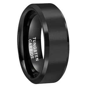 Wholesale black smart ring men-Coolstyle Jewelry Wholesale 8mm Black Tungsten Ring for Men Women Fashion Engagement Wedding Band Beveled Matte Comfort Fit