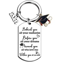 2024 Graduation Troisième Médaille Docteur Chapeau En Acier Inoxydable Porte-clés Personnalisé Sac À Dos Clé Pendentif Bijoux