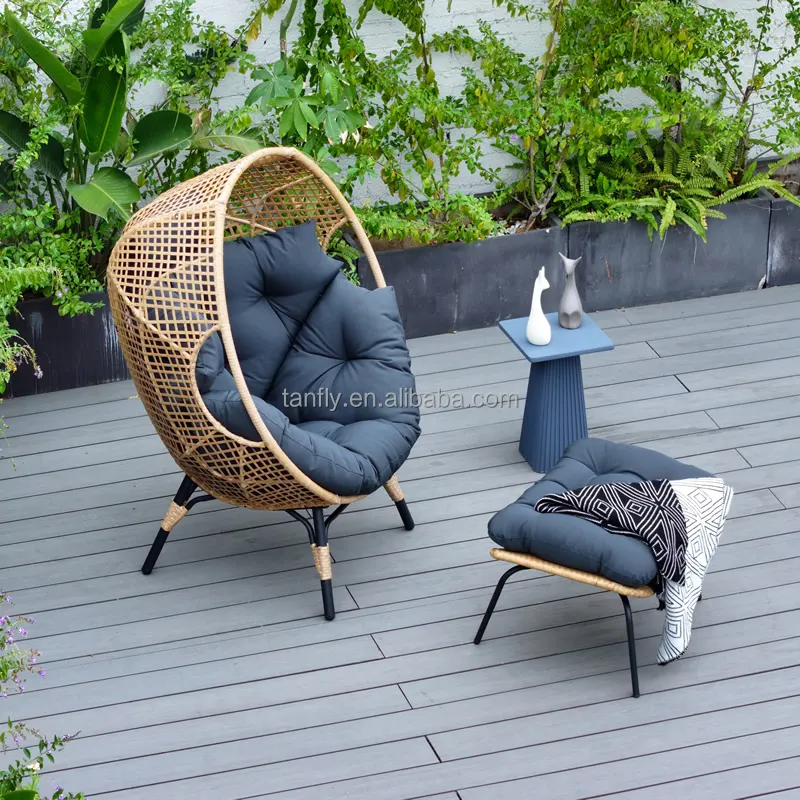 Balkon Tuin Woonkamer Meubels Eierstoel Met Poef Patio Rieten Rotan Eistoel Kussens