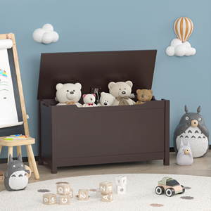 <span class=keywords><strong>Coffre</strong></span> de rangement en bois pour jouets, finition café, avec charnière de sécurité, organisateur pour enfants pour jouets, balles et livres - Product Image 1