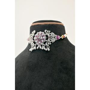 Vintage <b>Silver</b> Flower <b>Choker</b> Necklace with Cubic Zirconia for Women Party Jewelry - Product Image 2