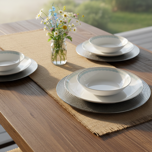 Luxury 6-8 Piece Eco-Friendly Bone China <b>Dinnerware</b> Set European Style Green Gold Pattern Camping Use Dishwasher Microwave Safe - Product Image 4