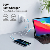 Pengisi Daya Dinding PD30W Dual Port, USB A+Type C Pengisi Daya Cepat untuk Ponsel, Adaptor Pengisi Daya dengan Colokan US EU untuk Ponsel dan Tablet
