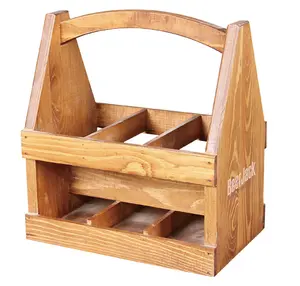 Handmade Rustic Wooden Beer Basket with Opener Solid Wood 6 Pack Beer Bottle Holder Wood Wine Beer Carrier