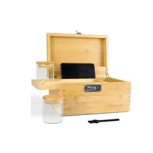 bamboo wood storage box Large Bamboo Stash Box with Rolling Tray and Combo Lock