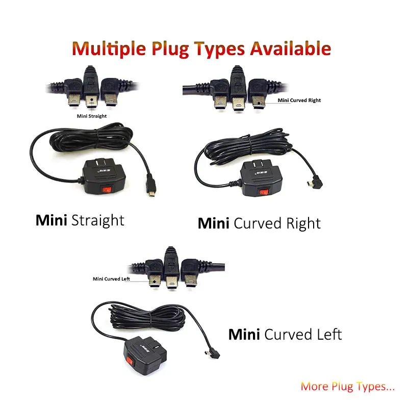 Pasokan pabrik OBD2 untuk USB tipe-c Mini/Micro USB Port kabel pengisi daya dengan tombol sakelar untuk mobil Dash Cam perekam mengemudi