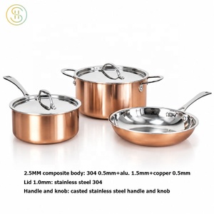Ensemble de casseroles en cuivre tri-couches avec poêle à griller <span class=keywords><strong>rectangulaire</strong></span>, <span class=keywords><strong>casserole</strong></span> à <span class=keywords><strong>induction</strong></span> et poêle pour la cuisine à domicile - Product Image 4