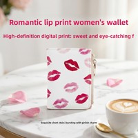 Dompet Pendek PU Desain Asli Modis Wanita Cetak Digital Definisi Tinggi Banyak Slot Kartu Penutup Ritsleting Poliester