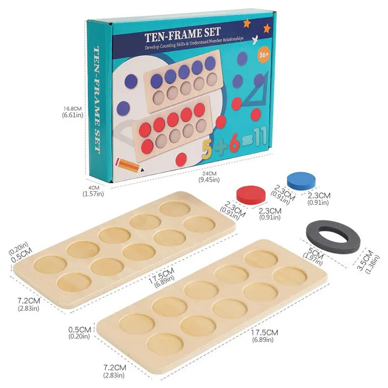 Holz Addition und Subtraktion Arithmetik Zehn Rahmen Set Kinder Montessori Spielzeug Nummer Zählen Mathe Spiel Frühe Bildungs geschenke