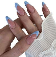 Ongles artificiels à presser Summer Blue French, forme amande, couvrance totale, 30 pièces