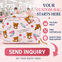 Pochette cosmétique rayée rose avec logo personnalisé, adorable ourson de dessin animé, trousse de maquillage kawaii, trousse de toilette de voyage pour filles, organiseur de beauté