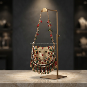 Pochette en toile perlée faite à la main avec fermeture éclair et chaîne, sac Potli pour mariage, soirée, cadeau - Product Image 2