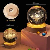 Lampe de nuit en boule de cristal 3d, décoration lumineuse en boule de cristal, système solaire, veilleuses Led
