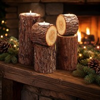 Ensemble de 4 soufflets d'arbre décoratifs en bois naturel rustique moderne avec écorce, pour la décoration de maison de style ferme et centre de table Wabi-sabi