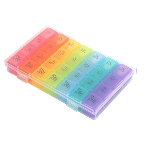 Rainbow Color 7 Day Pill Box Organizer 4 times a Day, 4 Rows 28 Grids Portable Dust Proof Medicine Container with Compartment