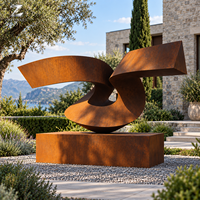 Sculpture abstraite moderne en acier corten, patine de rouille, art métallique personnalisé pour parcs, places, hôtels, paysages et propriétés