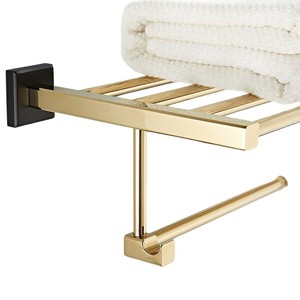 Ensemble de porte-serviettes en cuivre Anju, plaqué or, mural, moderne, minimaliste, pour salle de bain, barre et support à serviettes - Product Image 1