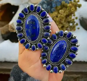 Impresionante lapislázuli, anillo de piedras preciosas naturales de Plata de Ley 925 sólida, joyería llamativa - Product Image 1