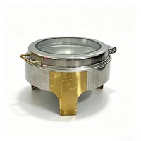 Plat de service rond en acier inoxydable de 6 L, alimenté au combustible, pour buffet d'hôtel, finition demi-or, idéal pour la restauration de mariage