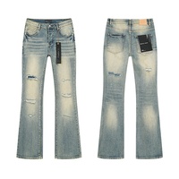 Jean tendance de haute qualité, style rétro, effet éclaboussures d'encre, délavé, clouté, coupe droite, décontracté, mode urbaine, printemps/automne