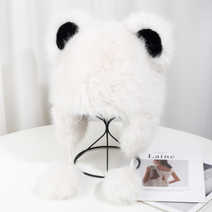 Hiver Nouvelle Arrivée Femmes Solid Color Cute Fuzzy Hat Pom-Pom Ear-warming Cold Weather Beanie Winter Fur Hats - Product Image 6