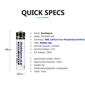 <span class=keywords><strong>3</strong></span>,<span class=keywords><strong>2</strong></span> v 220mah tamaño AAA IFR 10440 batería de litio recargable de LiFePo4 batería con batería de marcador de posición - Product Image 2