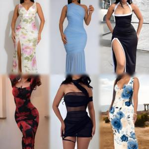 Vestidos Elegantes Ajustados con Estampado Floral y de Color Sólido para Mujer, con Abertura Alta, Moda de Verano, Talla Única, Poliéster/Algodón para Adultos - Product Image 1
