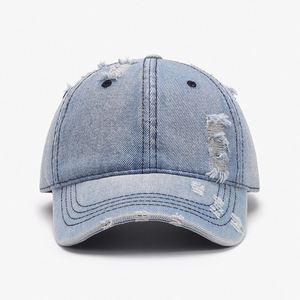 Gorra de Béisbol de Mezclilla Lavada, Estilo Retro, con Logotipo Bordado Personalizado, 6 Paneles, Color Azul y Negro, para Hombre - Product Image 2