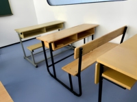 Table en bois moderne et durable, mobilier scolaire, bureau d'étude ergonomique et ensemble de chaises avec double siège pour les étudiants, certifié CE