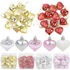 12 Uds Corazón de plástico 4,5 CM adorno de Navidad decoración de árbol BOLA DE Navidad decorativa para el hogar colgante boda bola en forma de corazón