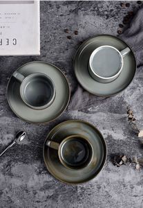 Hot Sale Ceramic Espresso Colored Natural Stone Glazed Coffee and <b>Saucer</b> Set Latte <b>Cup</b> for Cafe - Product Image 4