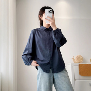 Camisa <span class=keywords><strong>de</strong></span> Manga Larga con Cuello Peter <span class=keywords><strong>Pan</strong></span> <span class=keywords><strong>de</strong></span> Algodón Lavado <span class=keywords><strong>de</strong></span> Primavera - Top Elegante Casual Artístico - Product Image 5