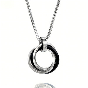 Instagram-worthy, niche design: an interlocking <b>titanium</b> steel necklace for men, a trendy street style, a three-<b>ring</b> sweater cha - Product Image 1