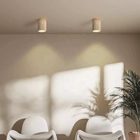 Lustre moderne en travertin jaune avec base en bois, style Wabi Sabi, surface en pierre de grotte, monté en surface, CRI 90 élevé, indice de protection IP20, éclairage modulable pour maison et bureau