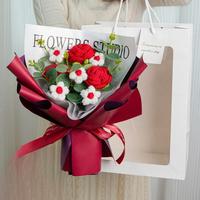 Bouquet de fleurs au crochet romantique, bouquet de roses tricoté à la main pour la fête des mères, cadeau de mariage