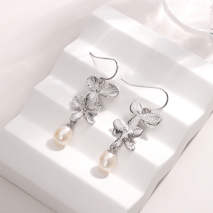 KAMMY-Boucles d'Oreilles en Argent 7.5, Double Fleur, Perle d'Eau Douce, Bijoux Hypoallergéniques, 7-925mm - Product Image 5