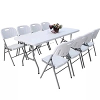 Table rectangulaire Portable en plastique blanc, facile à nettoyer, résistant à l'humidité, pliable en demi-longue, pour l'extérieur, Offre Spéciale, 6 pieds