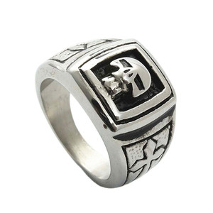 Men's Stainless Steel <b>Skull</b> <b>Ring</b> Silver Cross Design Punk Style Fashion Jewelry 26012 - Product Image 1