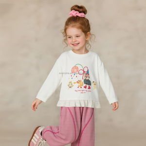 Maglietta a Maniche Lunghe Personalizzabile per Ragazze con Stampa 'Ti Amo tanto' Decorazione in Pizzo Cartoonesca Abbigliamento Casual Carino - Product Image 4