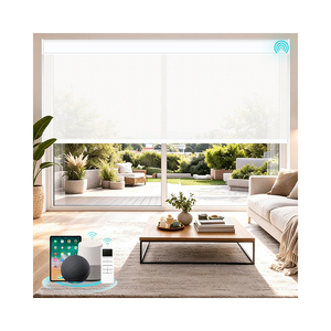 Stores à enroulement motorisés électriques intelligents sans perçage, avec rail supérieur en tissu de luxe sur mesure, télécommande, occultants pour bureau - Product Image 1
