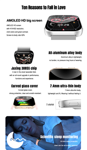 Elegante <span class=keywords><strong>Smartwatch</strong></span> Ultra-Sottile con Schermo AMOLED HD da 1,96 Pollici, Monitoraggio del Sonno 2.5D, <span class=keywords><strong>Orologio</strong></span> Intelligente per Donne - Product Image 3