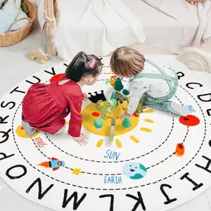 Karpet alfabet poliester kasmir motif 3d, karpet bulat untuk kamar tidur anak