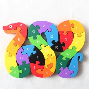 TS niños madera 3D animal rompecabezas serpiente alfabeto número bloques de construcción niños montessori juego de combinación